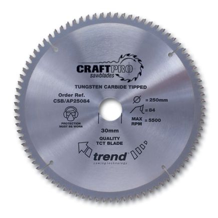 Trend CSB/AP25084 Craft Saw Blade Aluminium and Plastic 250 x 84 Teeth x 30