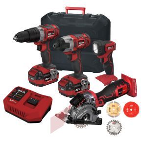 Lumberjack Cordless 20V Combi Drill Impact Driver Drill LED Torch & Plunge Saw with 4A Batteries & Fast Charger