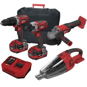 Lumberjack Cordless 20V Combi Drill Impact Driver Drill Vacuum & Angle Grinder with 4A Batteries & Fast Charger