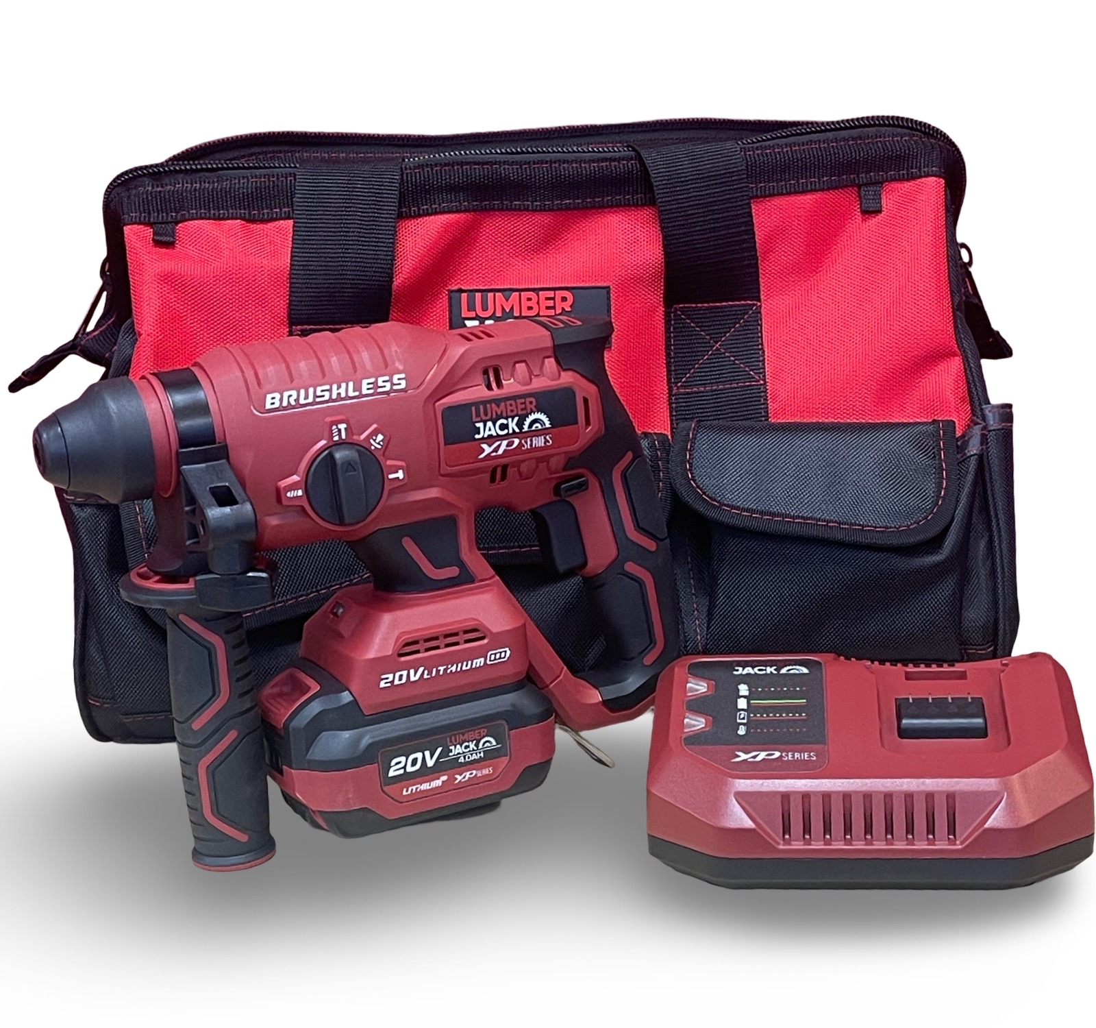 Lumberjack 20V Brushless SDS Drill 1x 4Ah Battery Fast Charger & Small Carry Bag