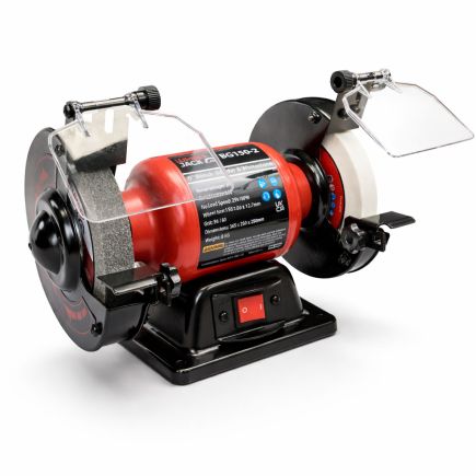 Lumberjack 6 Inch Bench Grinder 150mm, 250W Motor, Coarse & Fine Whitestone Wheels, Tool Rests & Eye Shields