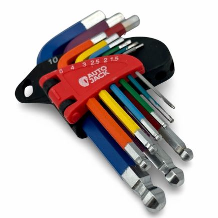 Autojack Mini Ball End Allen Hex Key Set 9Pc Multi Coloured Tools Ha