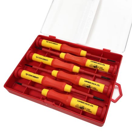 Lumberjack 6pc Insulated Precision Screwdriver Set VDE Certified, Soft Grip Handles, Chrome Vanadium Steel, Phillips & Flat Profile for Electrical Work