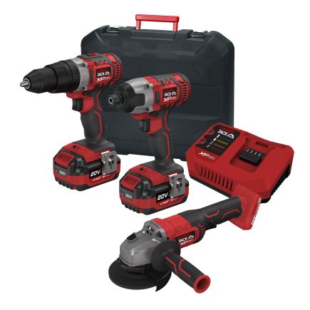 Lumberjack Cordless 20V Twin Kit Combi Drill Impact Driver Drill & Angle Grinder with 4A Batteries & Fast Charger