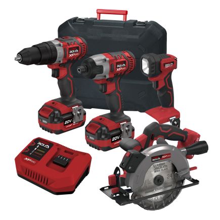 Lumberjack Cordless 20V Combi Drill Impact Driver Drill LED Torch & Circular Saw with 4A Batteries & Fast Charger