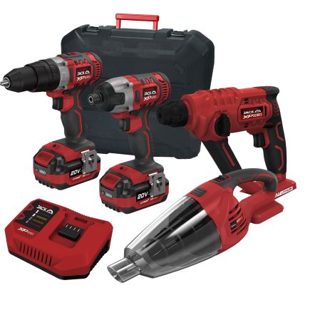 Lumberjack Cordless 20V Combi Drill Impact Driver Vacuum & SDS Drill with 4A Batteries & Fast Charger