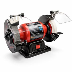 Lumberjack 6 Inch Bench Grinder 150mm, 250W Motor, Coarse & Fine Whitestone Wheels, Tool Rests & Eye Shields