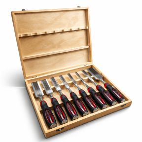 Lumberjack 8 Piece Bevel Edge Chisel Set with Strike Proof Caps Supplied in Wooden Case