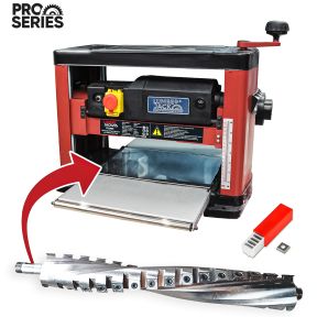 Lumberjack PRO SERIES Thicknesser With Helical Cutter Spiral Head, Portable Bench Top Machine