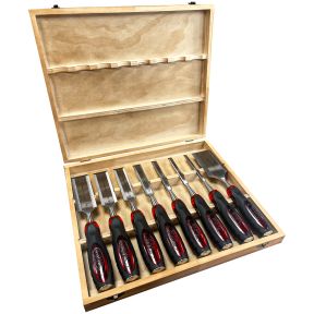 Lumberjack 8 Piece Bevel Edge Chisel Set with Strike Proof Caps Supplied in Wooden Case