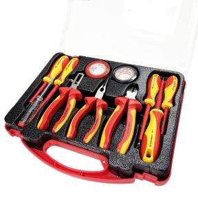 Lumberjack 11PCS VDE Insulated Electricians Tool Set, Includes Pliers Screwdrivers Wire Stripper Electrical Tester & Tapes