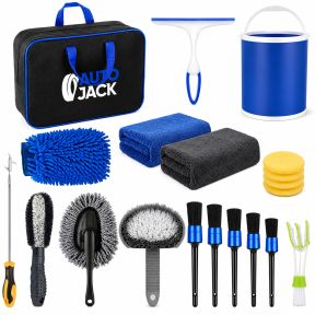 Autojack Car Cleaning Kit 20 Piece Automotive Care Set For Interior & Exterior, Includes Storage Bag