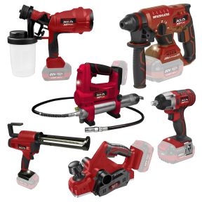 Lumberjack XPSEIRES 6 Piece 20V Cordless Tool Set Includes Planer, Spray Gun, Impact Wrench, Caulking Gun, Grease Gun & Hammer Drill