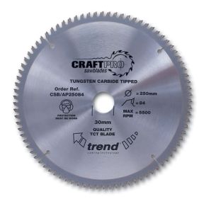 Trend CSB/AP25084 Craft Saw Blade Aluminium and Plastic 250 x 84 Teeth x 30