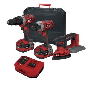 Lumberjack Cordless 20V Twin Kit Combi Drill Impact Driver Drill & Detail Sander with 4A Batteries & Fast Charger