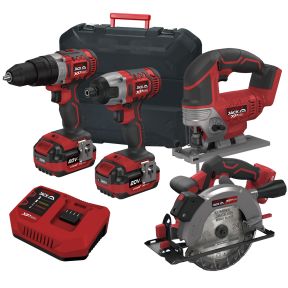 Lumberjack Cordless 20V Combi Drill Impact Driver Drill Jigsaw & Circular Saw with 4A Batteries & Fast Charger