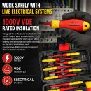Lumberjack 13 Piece VDE Insulated Electrician Screwdriver Set, 1000V Rated Magnetic Tips Chrome Vanadium Steel, Includes Voltage Tester & Carry Case