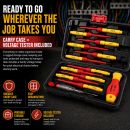 Lumberjack 13 Piece VDE Insulated Electrician Screwdriver Set, 1000V Rated Magnetic Tips Chrome Vanadium Steel, Includes Voltage Tester & Carry Case