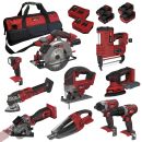 Lumberjack Cordless 20V 10 Piece Power Tool Kit Drill Jig Saw Circular Saw Nail Gun 4ah Battery & More