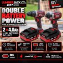 Lumberjack Cordless 20V XPSERIES Twin Kit Hammer Drill & Impact Driver Drill 4A Batteries